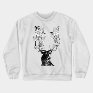 Stag and Roses | Stag and Flowers | Black and White | Crewneck Sweatshirt